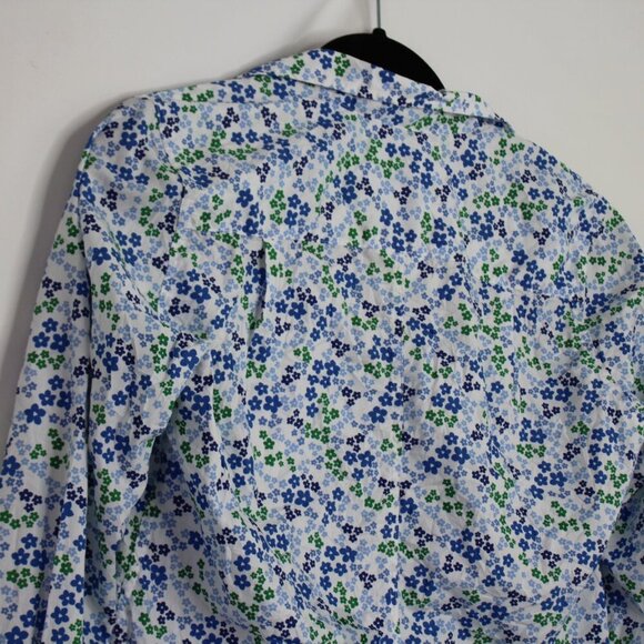 Frank & Eileen Barry Signature Crinkle Cotton Button Up Shirt Blue-Green Floral - Picture 11 of 11